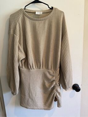 Sabo Skirt Beige Ribbed Long-Sleeve Knit Dress